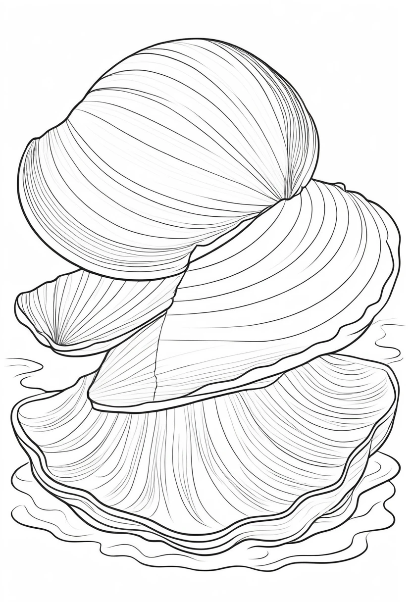 coloring page for kids, clams, thick lines, drawing, white background