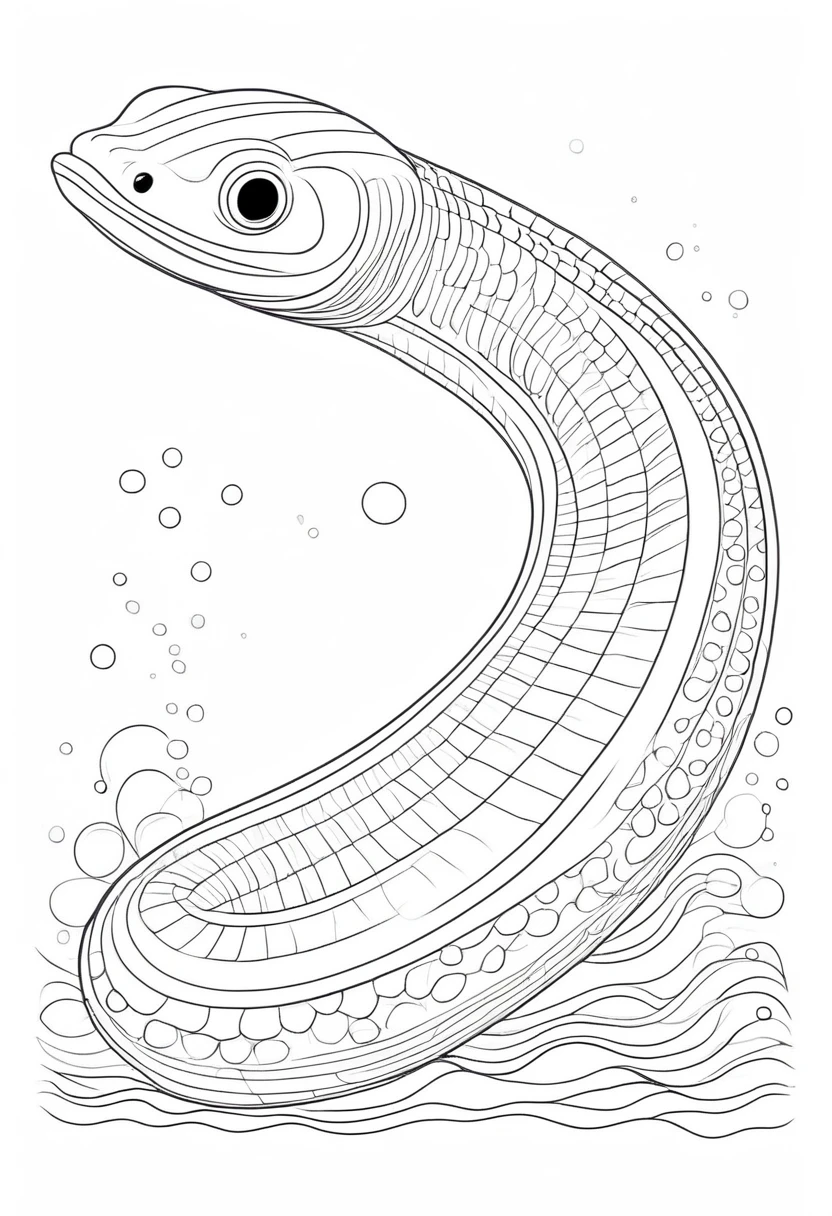 coloring page for kids, Eel , thick lines, drawing, white background