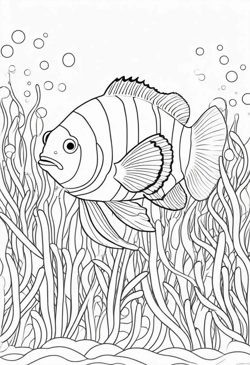 coloring page for kids, clownfish , thick lines, drawing, white background