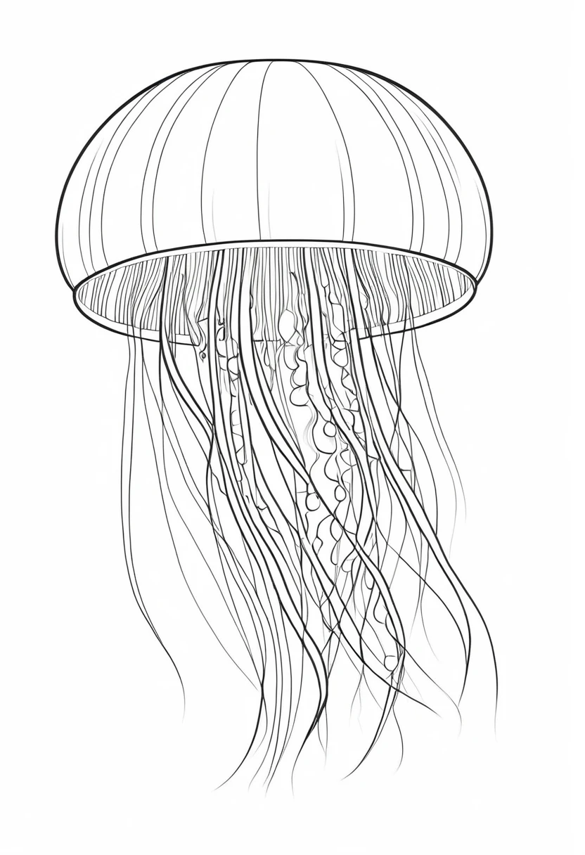 coloring page for kids, jellyfish , thick lines, drawing, white background