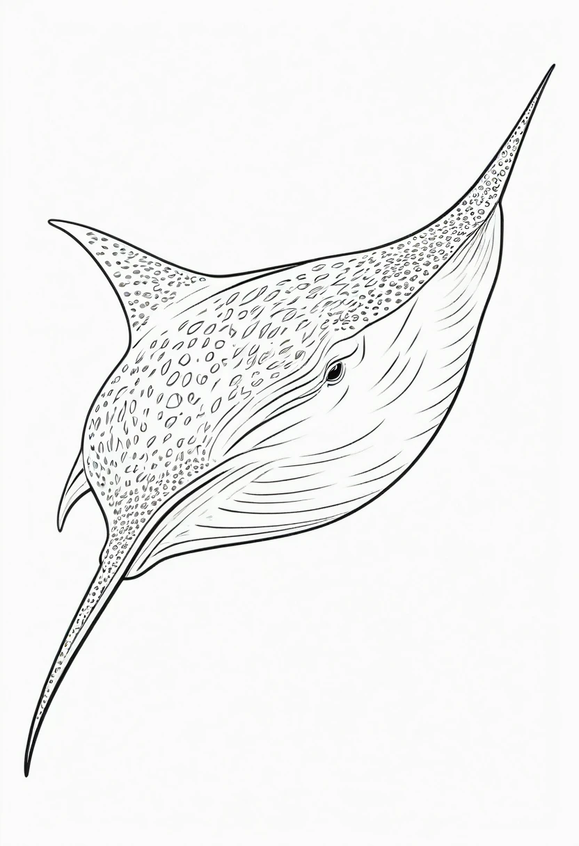 coloring page for kids, stingray , thick lines, drawing, white background