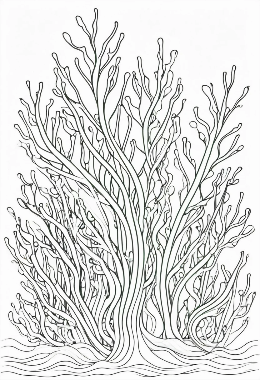 coloring page for kids, seaweed , thick lines, drawing, white background