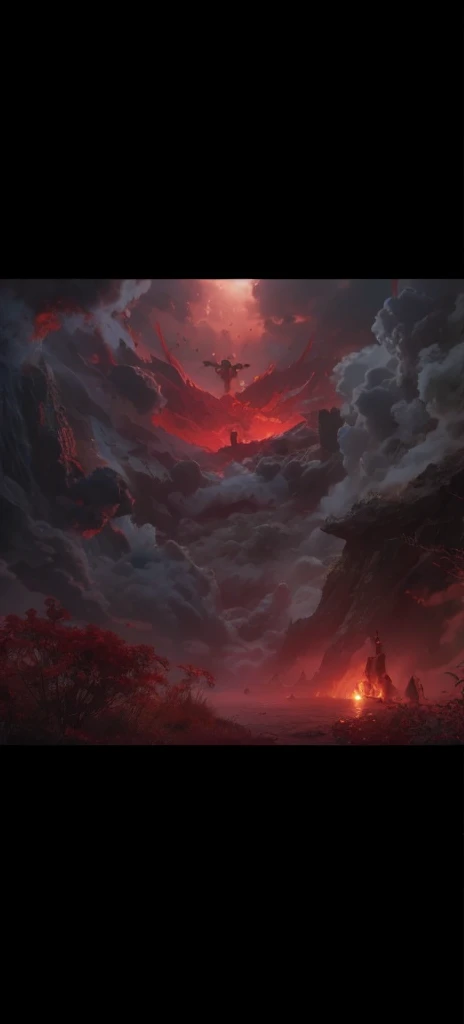 Arafud&#39;s view of the Lovecraftian giant distorted vertical pupil, Black monster in the black sky atmosphere, Blood Moon Tentacles!!, Blood black clouds, Dark Cloud, Atmospheric fantasy sky, Detailed crimson moon, Black and red sky, An ominous fantasy illustration, Black gloomy sky, Epic surrealist 8k oil painting, Amazing 3D & d dark sun art, 4k highly detailed digital art