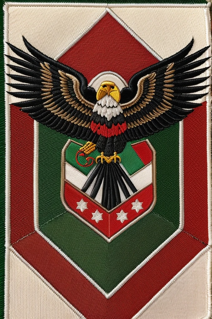 Octagonal patch with the Mexican eagle with the colors green, white and red and that says squad 1.4.2