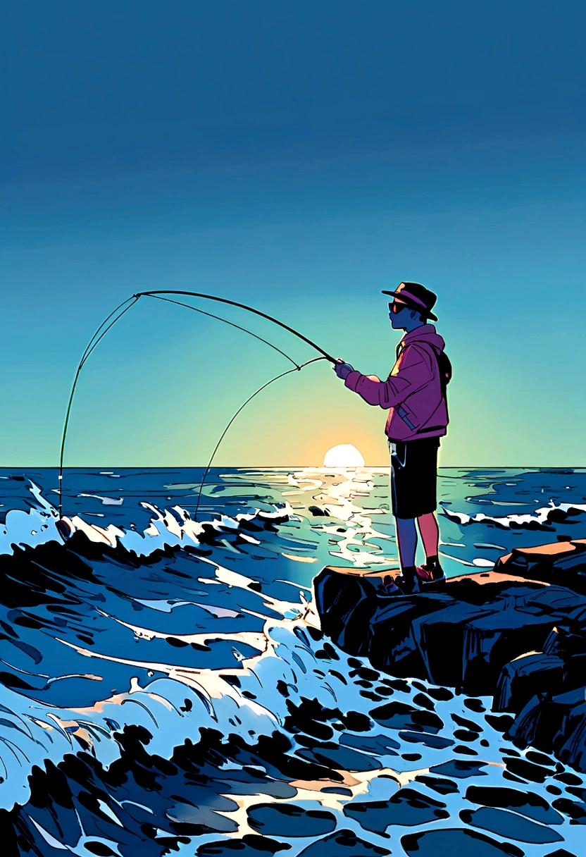 Man 27 years old, sunglasses. Fishing. Sea.
