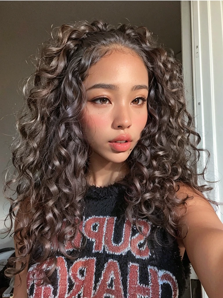 Beautiful black woman, striking look, Sexy Mature Woman, black fur color, seamless, Outstanding features, very curly hair, Full mouth, skin black, mulatto black
