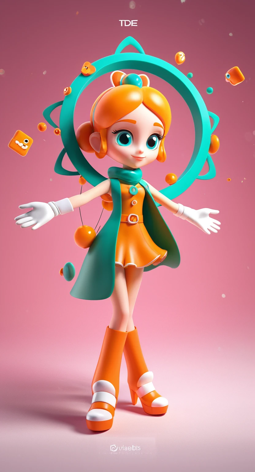 T-Pose 3D model, DishDot, in the style of 3d game art, characterized girl, dmitry vishnevsky, orange and emerald, cute and dreamy, editorial illustrations, zeiss batis 18mm f/2.8