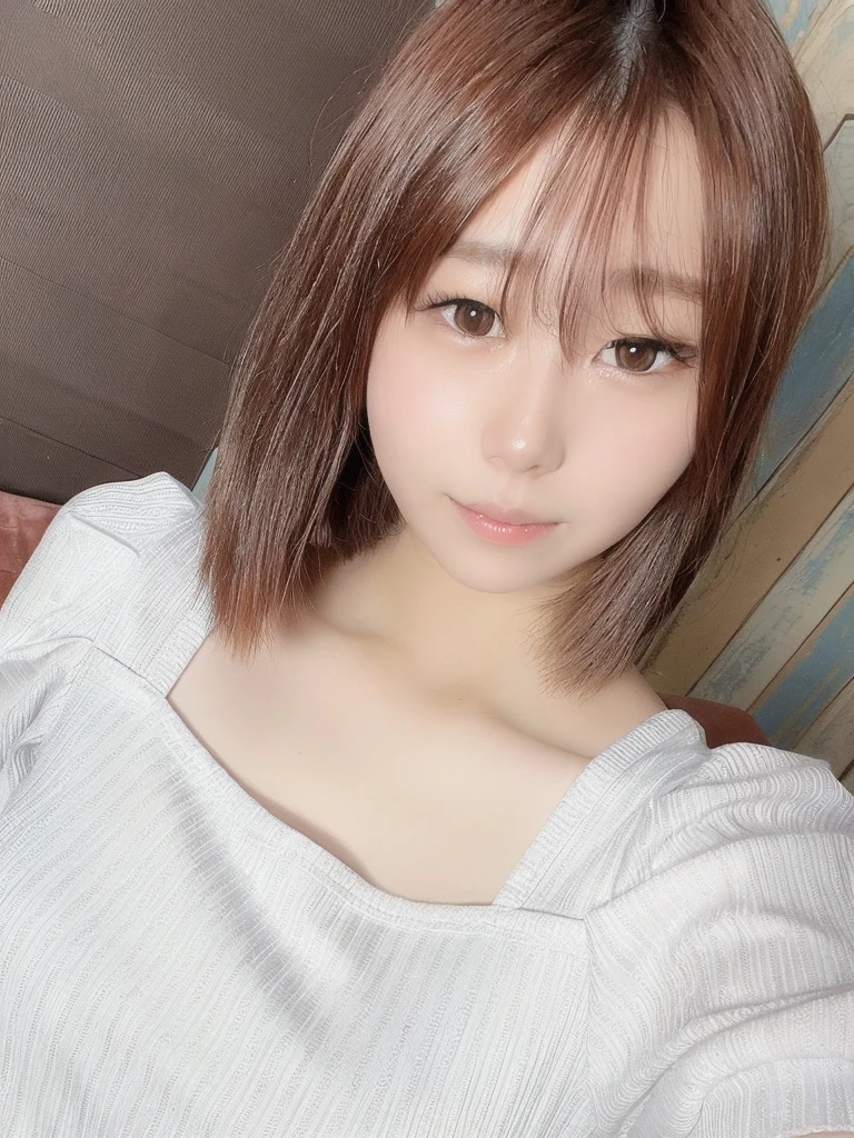 arafed asian woman with a white shirt and brown hair, with short hair, Yoshitomo Nara, Chiho, sakimi chan, sakimichan, 8k selfie photograph, girl cute-fine-face, reluvy5213, beautiful japanese girls face, ayami kojima amano, young cute wan asian face