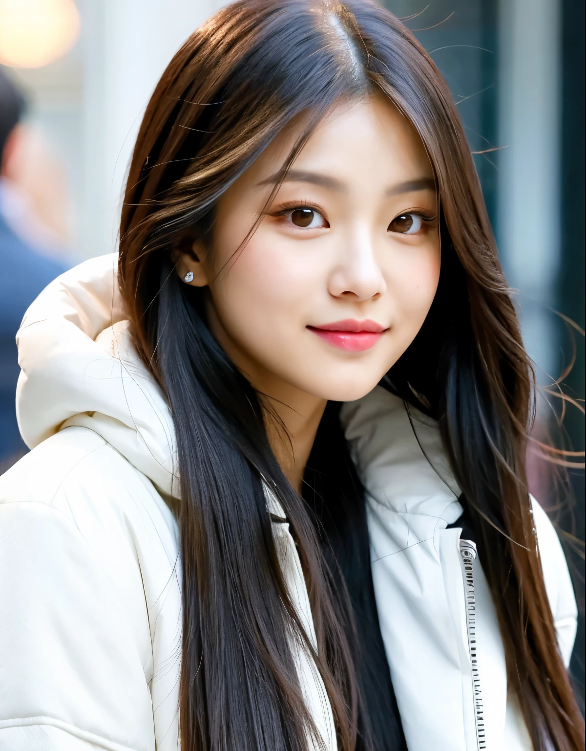 a close up of a woman with long hair and a white jacket, blackpink jennie, wan adorable korean face, popular south korean makeup, jossi of blackpink, tzuyu from twice, portrait of jossi of blackpink, popular korean makeup, portrait of female korean idol, jaeyeon nam, lee ji - eun, lee ji-eun, beautiful south korean woman