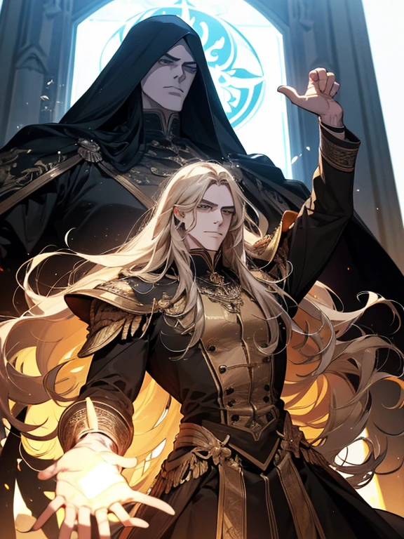 The character described is a tall, Homem musculoso, with an imposing appearance. Ele tem olhos de cor carmesim, que emanam um brilho intenso e cativante. They have long hair，It&#39;s completely white, adding an element of distinction to your look. Ele usa um casaco preto，Cobre a maior parte do seu corpo, giving it an air of elegance and mystery. Por baixo do sobretudo, Ele estava primorosamente vestido、Adapted clothing, which further underscore his athletic figure. Essas roupas, although they are not specified, convey the idea of sophistication and good taste. The man in question emanates a mysterious and haunting aura, implying that there is something intriguing and enigmatic about him. His presence is intense and imposing, able to hold the attention of the people around you. Behind him, revela-se um mundo em chamas. This image suggests that it has some connection to destruction and chaos, perhaps being a figure related to the catastrophic outcome or darkness. Para cobrir seu rosto, He wears a solid white mask, que esconde completamente sua identidade, leaving only his crimson eyes visible. This mask adds an enigmatic and sinister touch to your appearance, suggesting that he has secrets or hidden intentions. No geral, This character is portrayed as an enigmatic figure, poderosa e sombria, whose presence is marked by mystery, Grandeur and a sweeping world on fire.S,arte inicial, arte inicial, league of legends arte inicial, Artisticamente, pinceladas, obra-prima, 8k, ultra-detalhado, hard disk，