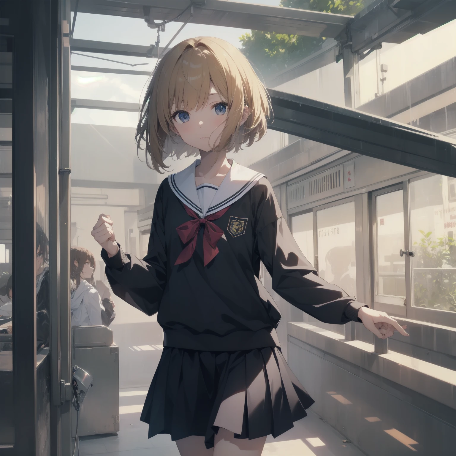 ultra-absurdres-Top quality by artist God, ultra-detailed, high resolution, anime moe artstyle, best anime 8k konachan wallpaper, pixiv contest winner, pool:2810, perfect anatomy,break, 1girl, (Please draw a girl walking sleepily to school alone. )break,(Solo,little female, 13-year-old:1.3),Full limbs, complete fingers,a junior high school student, (very short hair), short cut, flat chest, , small butt, small black eyes, beautiful detailed eyes, well-proportioned iris and pupils, expressive eyes, highres detailed hair, soft expression, salor school_uniform, sailor collar, serahuku, bow, pleated skirt,(Detailed Lighting), (Detailed background), in the School commute route. break,super detailed skin, Best cinematic lighting powered by famous artist, 8k,beauty illustration,photoshop_(medium),very aesthetic,break,((artist:hana_kazari )), artist:clamp ,artist:carnelian ,artist:kantoku ,
