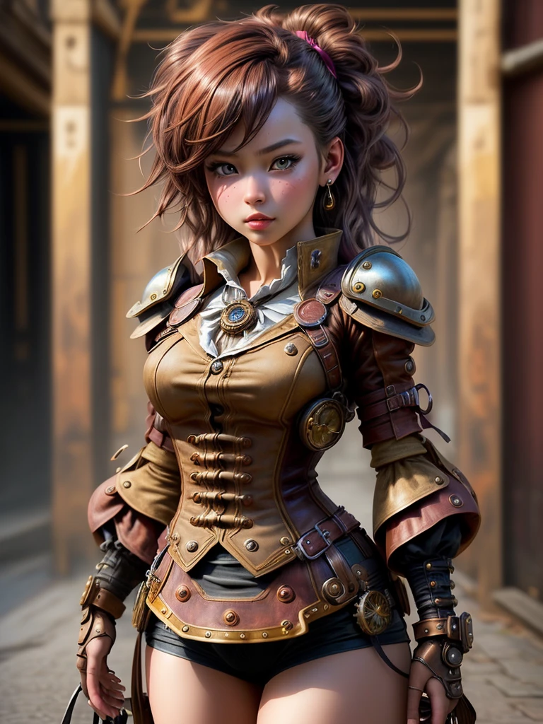 Steampunk Girl,((top-quality:1.4))、(unparalleled masterpiece ever)、(The ultra -The high-definition)、(Ultra realistic 8K CG)、(Photorealsitic:1.4)、Raw photography、The upper part of the body,actionpose:1.2,Detailed steampunk fashion、Steampunk world、Beautiful and well-groomed face,depth of fields,blurry backround,、