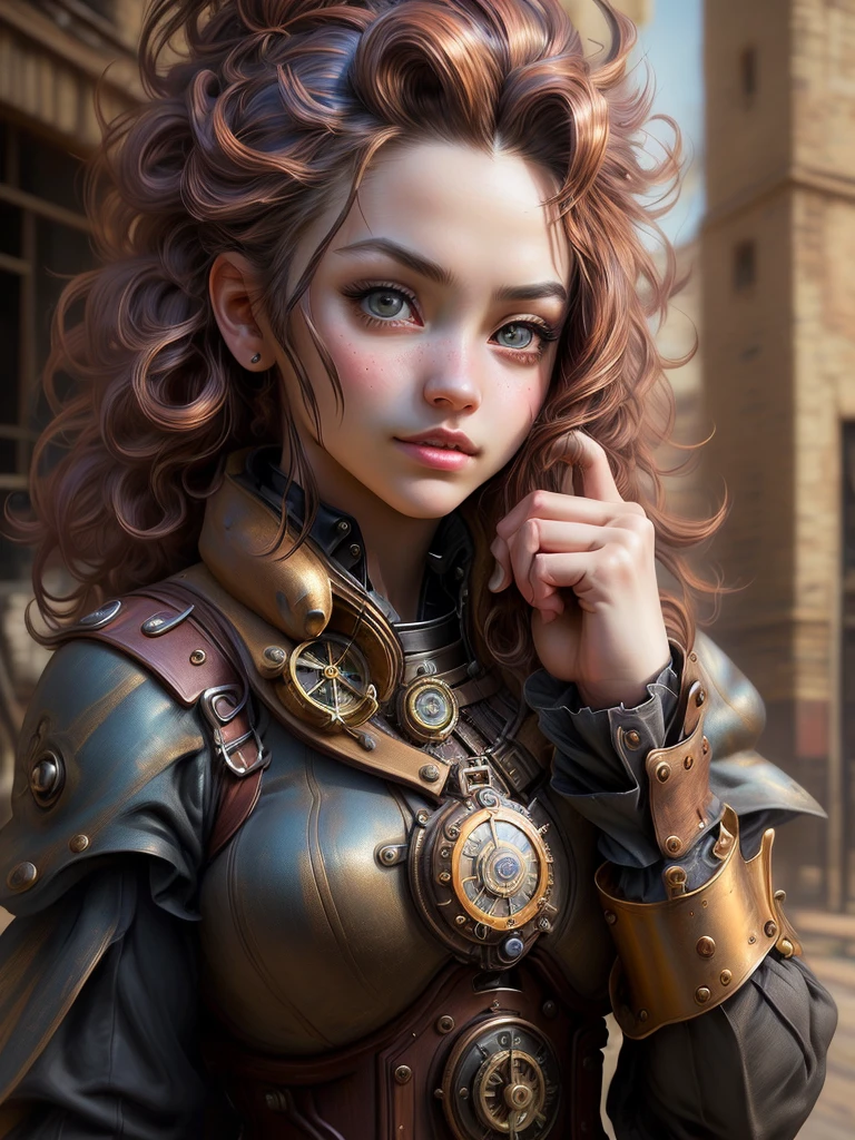 Steampunk Girl,((top-quality:1.4))、(unparalleled masterpiece ever)、(The ultra -The high-definition)、(Ultra realistic 8K CG)、(Photorealsitic:1.4)、Raw photography、The upper part of the body,actionpose:1.2,Detailed steampunk fashion、Steampunk world、Beautiful and well-groomed face,depth of fields,blurry backround,、