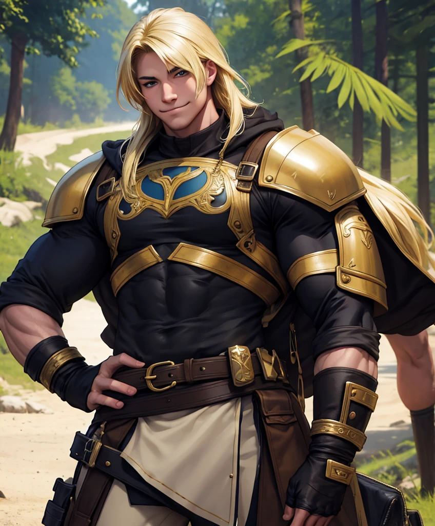 (((Luxurious shoulder length blond hair and sexy smirk.))) (((18 years old.))) (((18yo.))) (((Cute smirk.))) (((Single character image.))) (((1boy)))score_9, score_8_up, score_7_up, In this ultra-realistic 8K art style, a stunning figure takes center stage. TDesign a male bodybuilder as a fantasy character. fantasy adventurer, masterpiece:1.3,madly detailed photo:1.2, hyper-realistic lifelike texture:1.4, picture-perfect:1.0,8k, HQ,best quality:1.0, (masterpiece,fantasy,art, best quality, unreal engine, 8k, ultra HD, centered image, absurdres