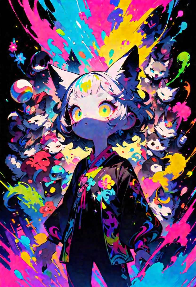 style2,独奏,1boy,holding a maskサイバーパンクウルフ、Fantasyの世界、Dark Background、Clean design、Magnificent Instagram、Art Station、Splatters of colorful paint、silhouette、非常に詳細なIntricate details、Unreal engine、Fantasy、Intricate details、Splash screen、Complementary Color、Fantasyのコンセプトアート、8K resolution、A deviant masterpiece、oil、Heavy Strokes、Drip Paint、(White background: 1.3)、Rainbow skin、(((young wolf)))、(Glowing red eyes)、((Bright Eyes))、(Indifferent look\\),, 、 --at 6