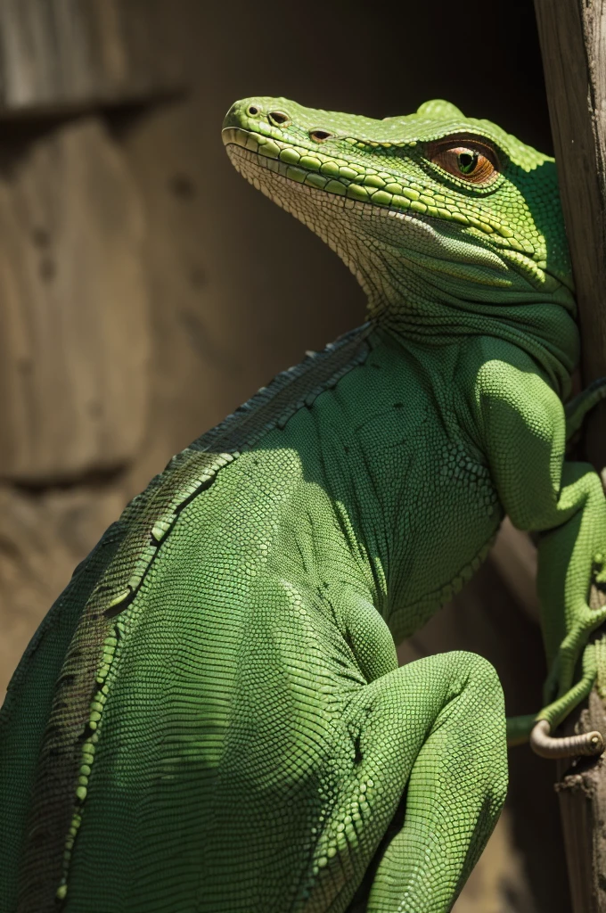 Green lizard with bandit clothes