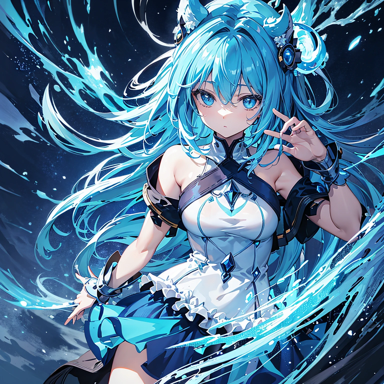 Create an ultra-detailed, best quality, high-resolution masterpiece depicting an umbral elemental with an anime girl figure seeping with blue energy perfect shadows, high quality shading, photorealistic,
