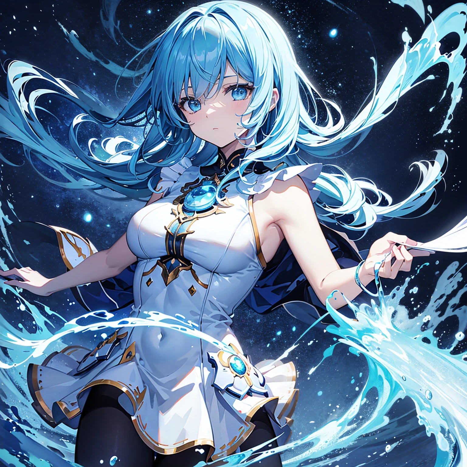 Create an ultra-detailed, best quality, high-resolution masterpiece depicting an umbral elemental with an anime girl figure seeping with blue energy perfect shadows, high quality shading, photorealistic,