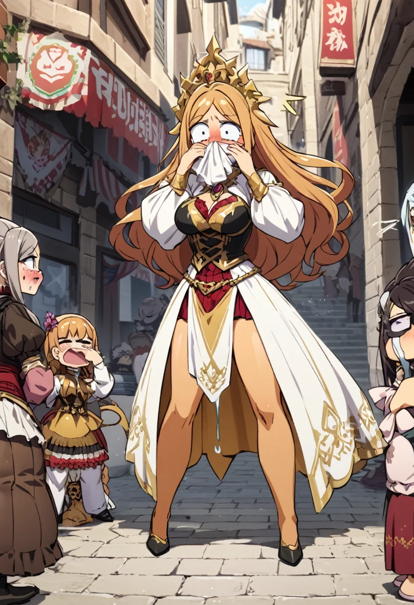 Anime. The Most Heretical Last Boss Queen. Pride Royal IV. Cold. Runny nose. Nasal mucus. Snot flows from the nose. Sneeze. Sneezing. Strong, desperate desire to sneeze. She sneezed. Snot flowed from the nose when sneezing. Handkerchief. Cover your nose with your hand. Blows his nose. Urinary incontinence. Urination. Urine. Strong urge to pee. She pees on the floor. She peed herself. Diarrhea. Defecation. Poop. Strong desire to poop. She pooped in her panties. She shit herself. Standing. Slave market. Sneezing fetish. Omorashi. Scat. Full height. Whole body. A high resolution. Ultra resolution.