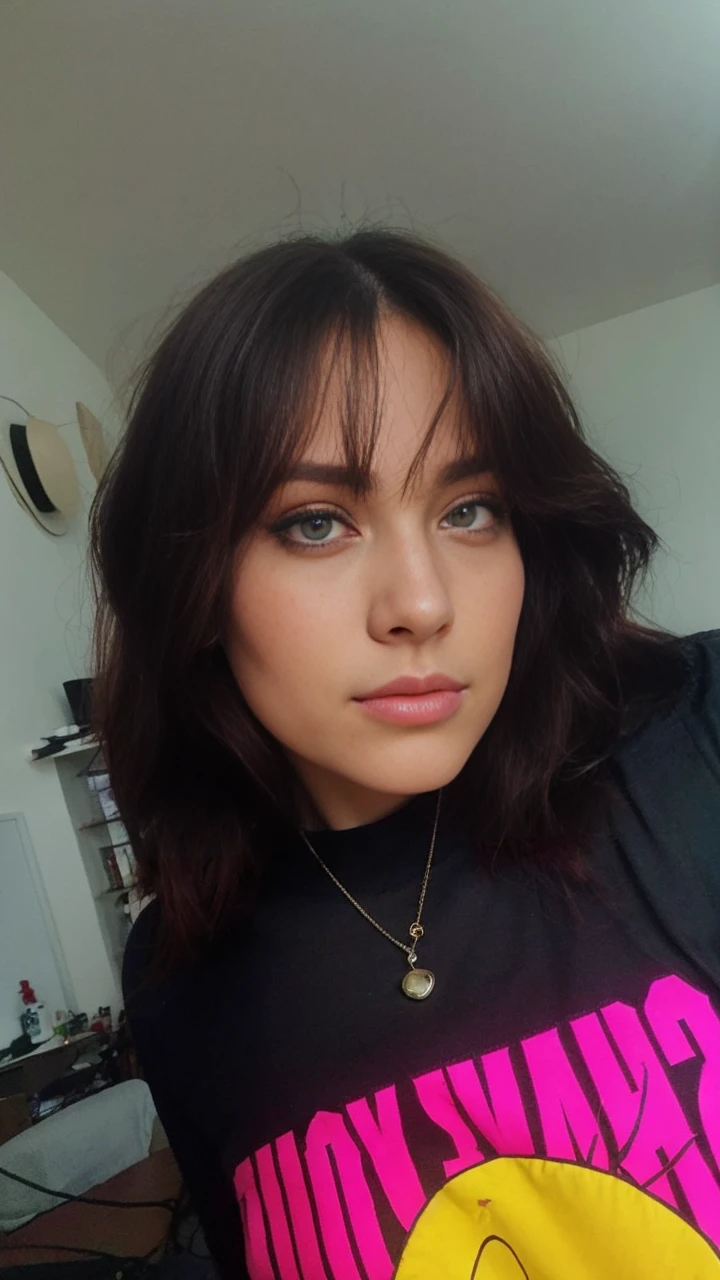 arafed woman fully , with green eyes, ultra realistic, meticulously detailed, red hair and large eyes, selfie of a young woman, bedroom eyes, violet myers, without makeup, natural makeup, looking directly at the camera, face with artgram, subtle makeup, stunning full body shot in livingroom, strong wind, medium to large size bust,cordset leggins