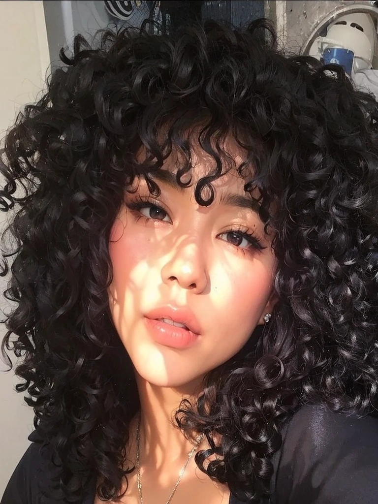 Beautiful black woman, striking look, Sexy Mature Woman, black fur color, seamless, Outstanding features, very curly hair, Full mouth, skin black, mulatto black