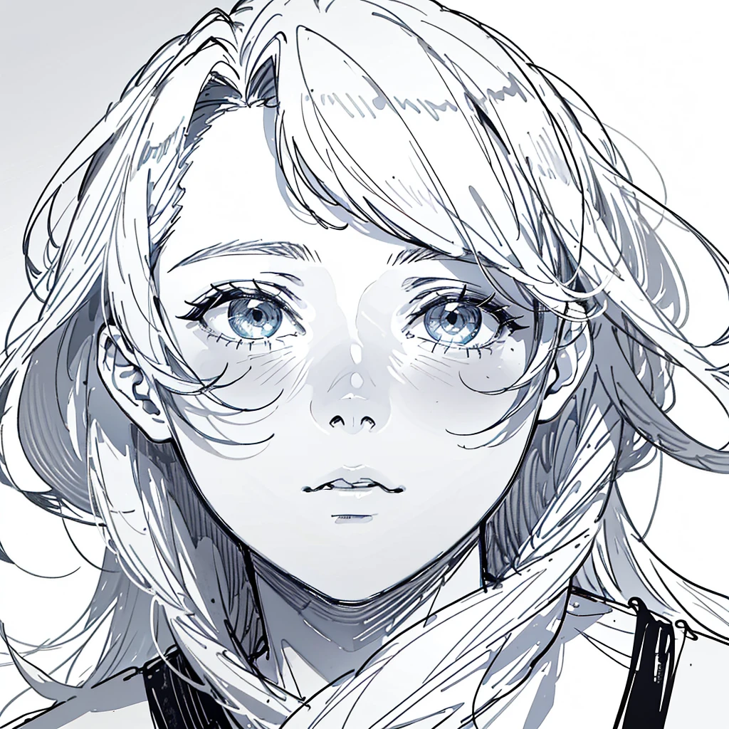 face of a young man with a very tired and very sleepy expression with severe puffy eyes, messy hairstyle, just face, facial detail, expression detail, sketch, line drawing, line art, seen from the front,,anatomically correct, award winning