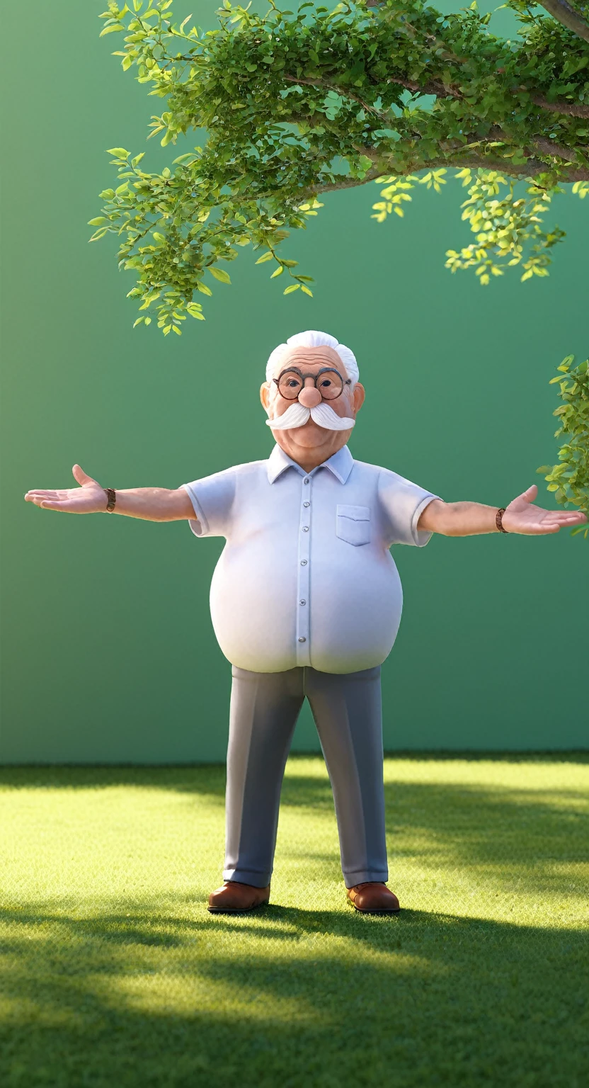 3D T-Pose model, 3D Front view, old man white hair thick moustache