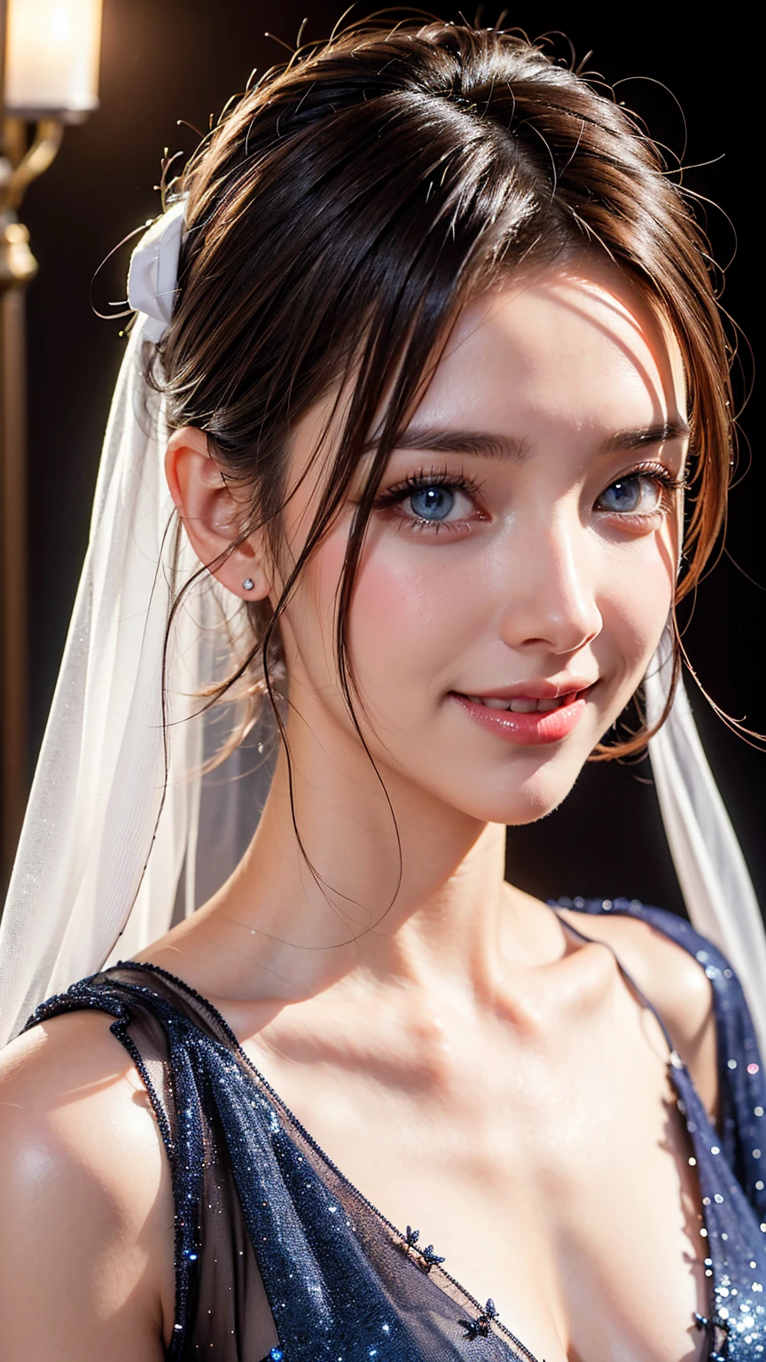 bride、wedding style、wedding style photos、Luxury Dresses、church、Lightly Dressed、Formal Wear、night scene、illumination、blue eyes、bionde、short hair、Hair tied up、Full body photo、Sexy Face、short hair、 Complete look、(((masterpiece)))、((highest quality))、((超Realistic))、Mature woman、Mature woman、perspective、Very detailed、The perfect temptation、Best image quality、Fine-grained image quality、beautiful、European, woman, French, woman Italian, Italian, smile、blue eyes、jewelry, blue eyes, Realistic, High resolution, Glowing Skin, (Detailed face),jewelry, , night, bionde, Wavy Hair,attractive appearance, smile,