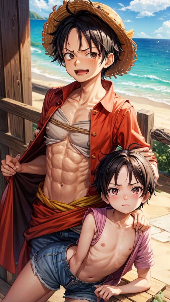 Anime man with cape in the wind, from anime Attack on Titan, Eren Yeager, Attack On Titan style, Six pack abs, Muscular, Man Bun Hairstyle, Beautiful surrounding scenery, Afternoon scenery, power-hungry face