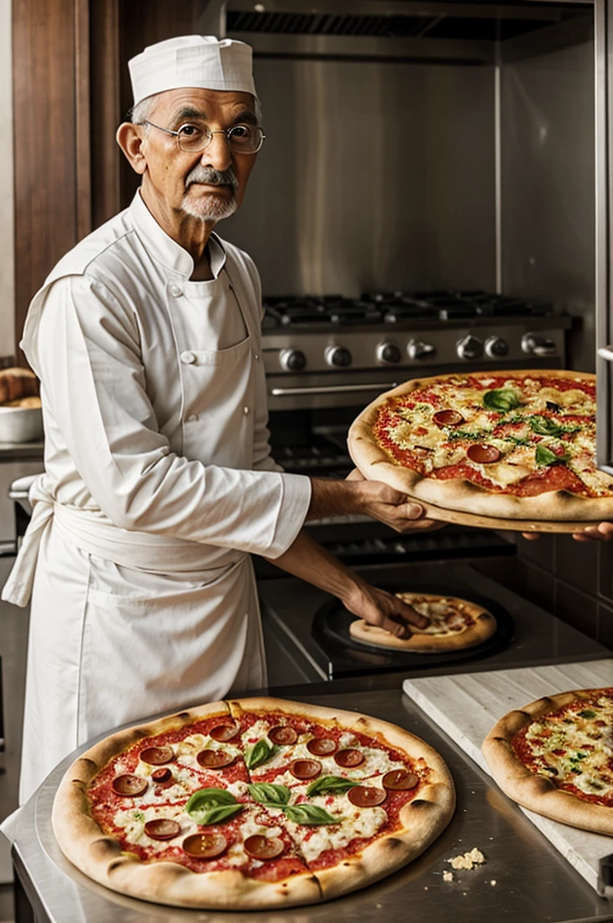 Gandhi making pizza