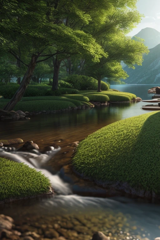 a serene place, very nice, beautiful, calm and beautifully landscaped. photorealistic, 8k hd, Studio quality, ultra realistic, maximum detail, big scale, Post processing, photorealistic, photorealistic, photoshop, Photography, detailed, cinematic lighting, landscape, panorama, scenery, ray tracing, cine4d