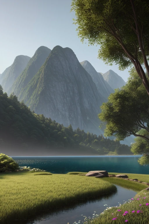 a serene place, very nice, beautiful, calm and beautifully landscaped. photorealistic, 8k hd, Studio quality, ultra realistic, maximum detail, big scale, Post processing, photorealistic, photorealistic, photoshop, Photography, detailed, cinematic lighting, landscape, panorama, scenery, ray tracing, cine4d