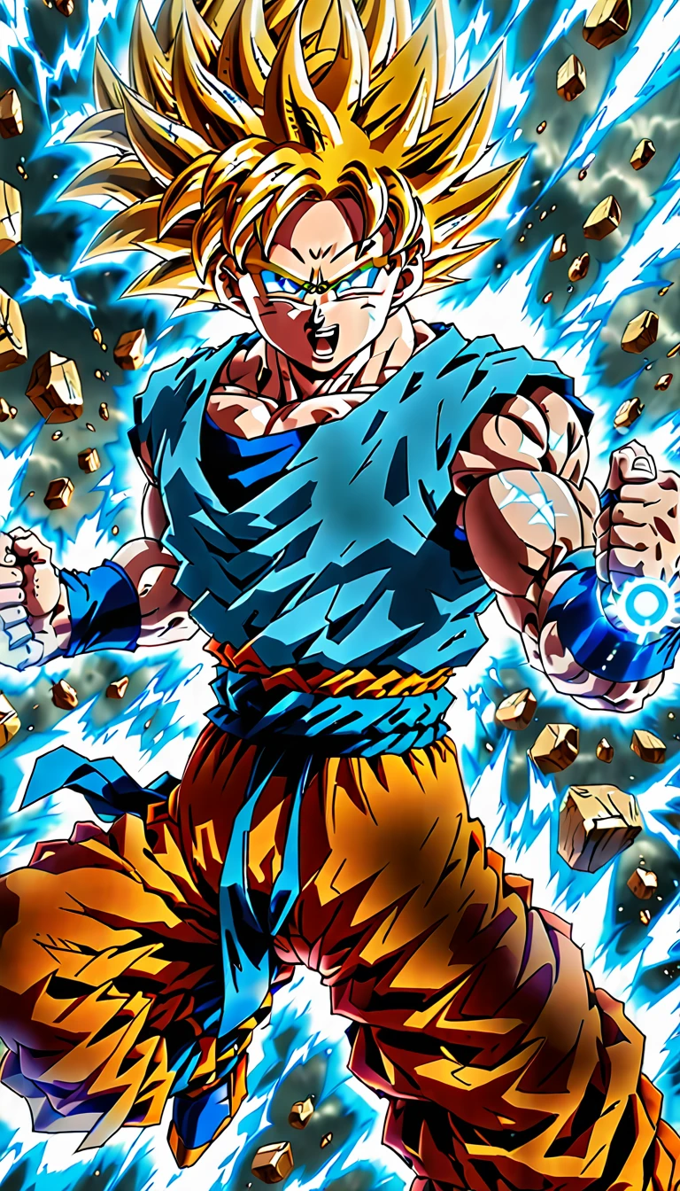 3D picture, Manga cover, charismatic, (random different forms of son goku super saiyan god mode ((unleashing random form blue rayed kamehameha:1.2)) , ready fighting pose:1.2 ) , random fight scene in the background, (multiple views:1.2)
