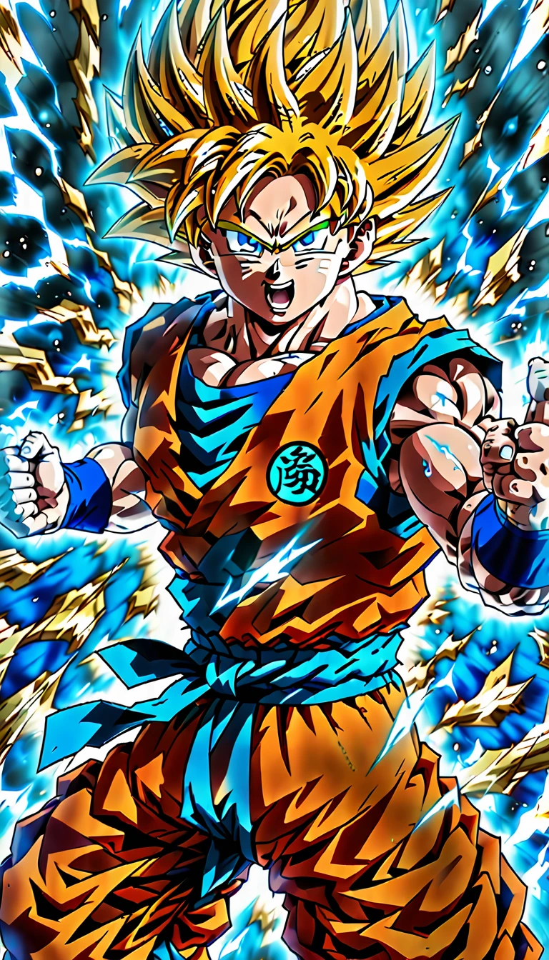 3D picture, Manga cover, charismatic, (random different forms of son goku super saiyan god mode ((unleashing random form blue rayed kamehameha:1.2)) , ready fighting pose:1.2 ) , random fight scene in the background, (multiple views:1.2)