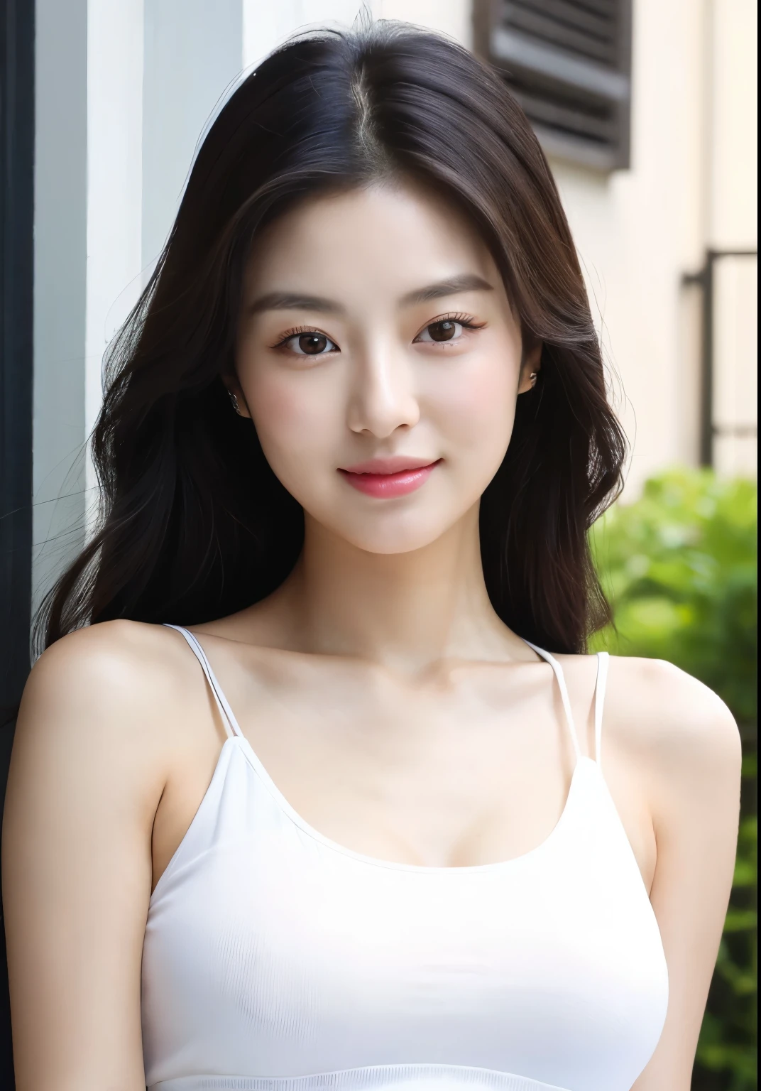 a close up of a woman with a white tank top on, beautiful south korean woman, beautiful young korean woman, gorgeous young korean woman, young adorable korean face, korean girl, cute korean actress, korean woman, female actress from korea, portrait of female korean idol, young cute wan asian face, asian beautiful face, korean face features, heonhwa choe