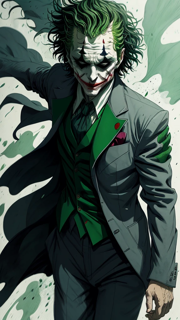 joker walking in style, close up, ethereal wind armor, in the style of mdrnkz3