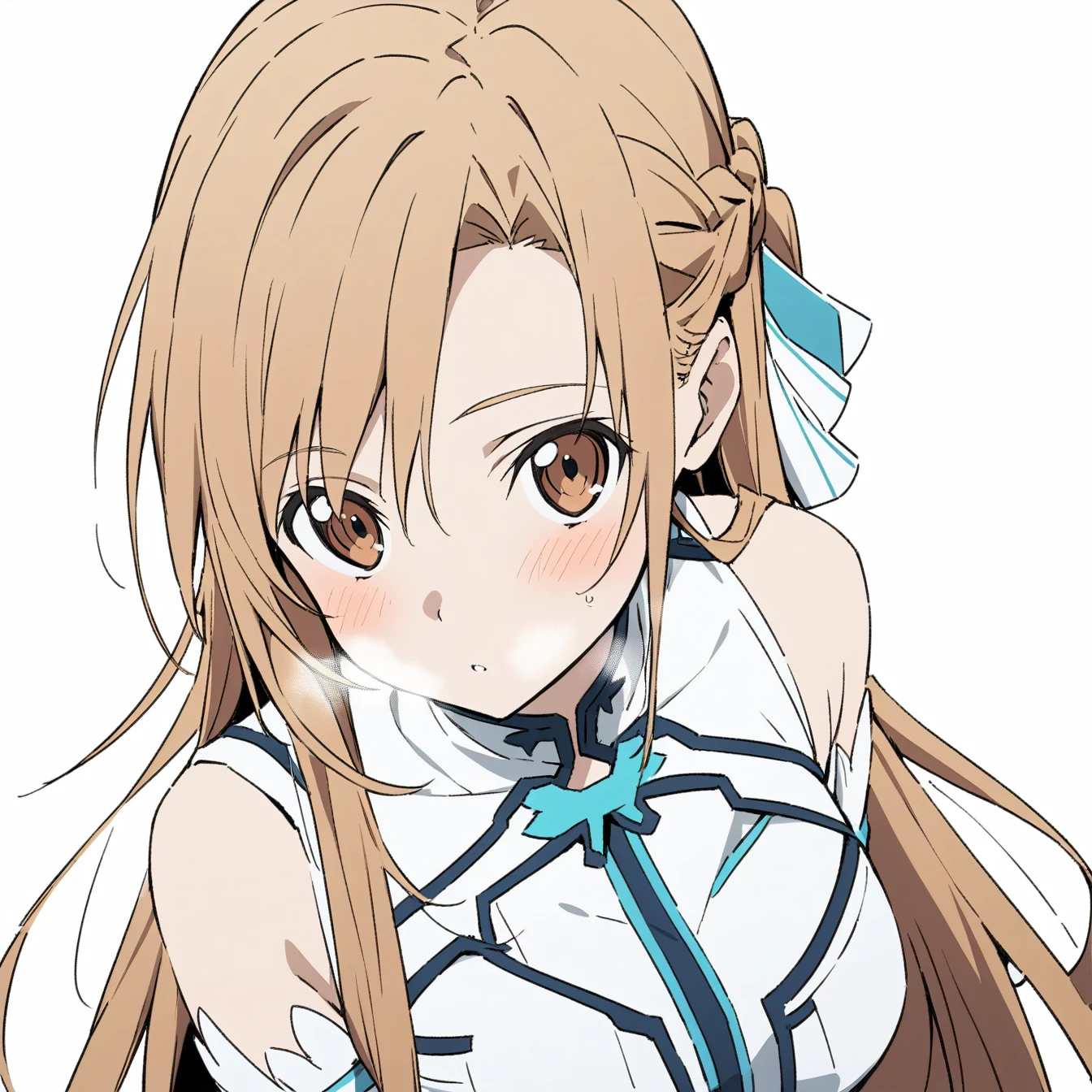 1girl, asuna \(STAR\), Sword Art Online,Solitary, Viewers, Pure white background,blush, Brown eyes,breathe, avatar,Half Body,Comic style without color,angle, masterpiece, best quality,Chinese style clothing,Black, white and gray