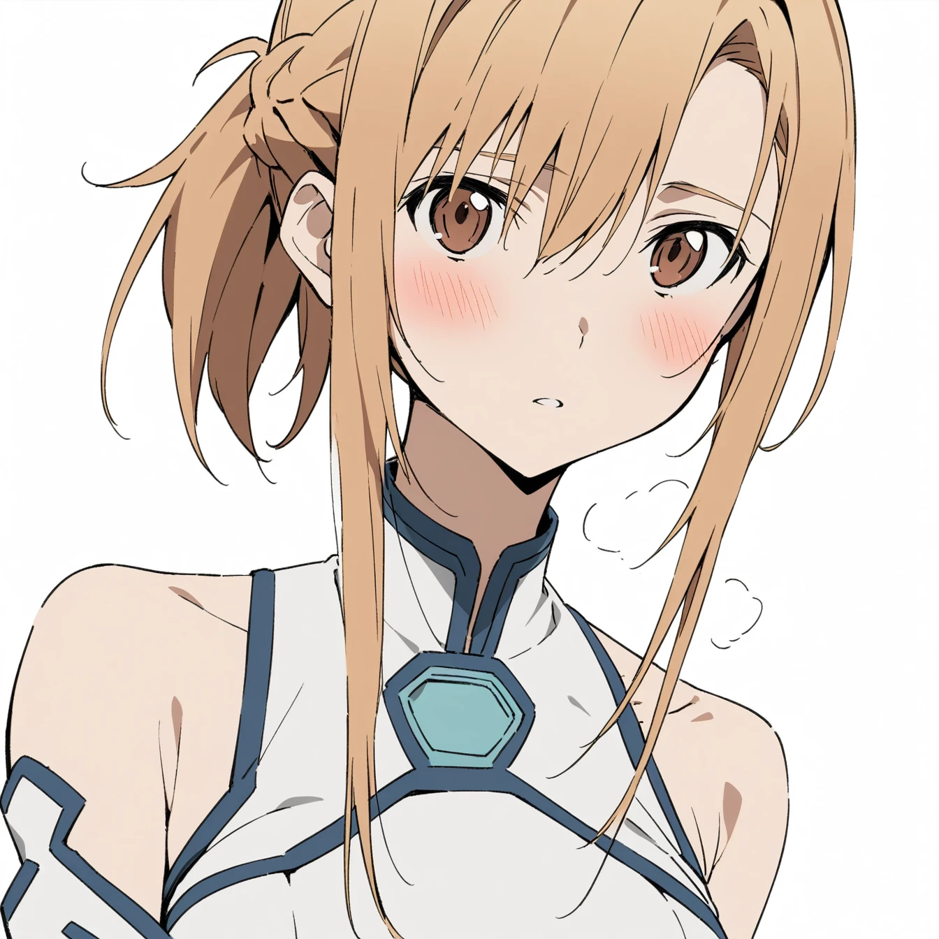 1girl, asuna \(STAR\), Sword Art Online,Solitary, Viewers, Pure white background,blush, Brown eyes,breathe, avatar,Half Body,Comic style without color,angle, masterpiece, best quality,Chinese style clothing,Black, white and gray