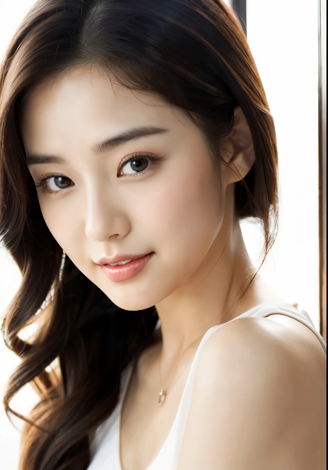 a close up of a woman with a white tank top on, beautiful south korean woman, beautiful young korean woman, gorgeous young korean woman, young adorable korean face, korean girl, cute korean actress, korean woman, female actress from korea, portrait of female korean idol, young cute wan asian face, asian beautiful face, korean face features, heonhwa choe