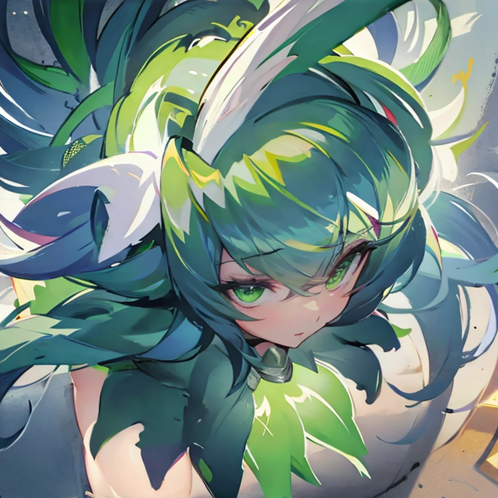 Create an ultra-detailed, best quality, high-resolution masterpiece depicting an umbral elemental with an curvy anime girl figure seeping with green energy perfect shadows, high quality shading, photorealistic, Fukua
