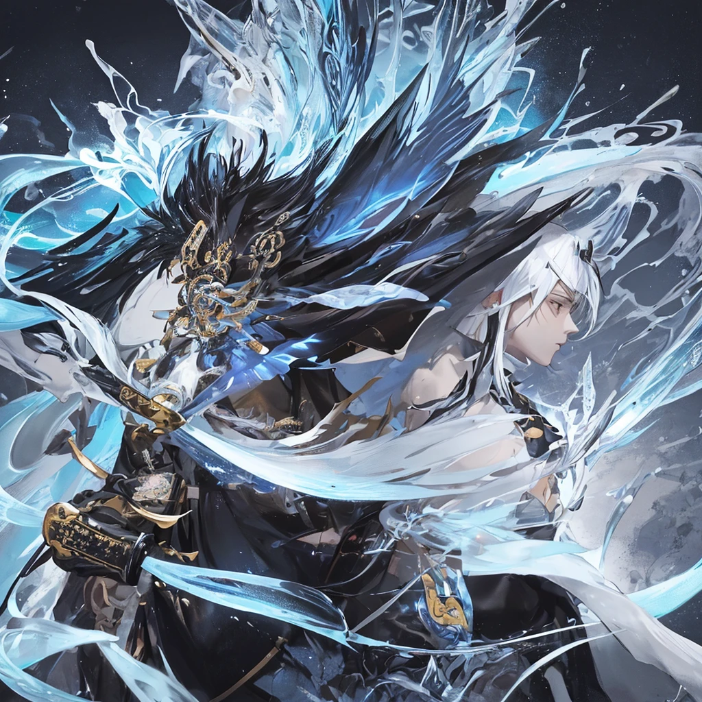 clearing, here is the description focused only on the character Gabriel:

Gabriel is standing, displaying a majestic and powerful presence. He wears an elegant black kimono, decorated with subtle details that combine samurai and ancient Chinese elements. His katana is a blade of vibrant blue energy, emitting a pulsating electric glow around you. Gabriel&#39;s wings are made of pure energy, similar to luminous feathers that radiate a soft, heavenly light. In your firm and determined stance, Gabriel personifies the combination of elegance and strength, standing out as a celestial being in his own right.