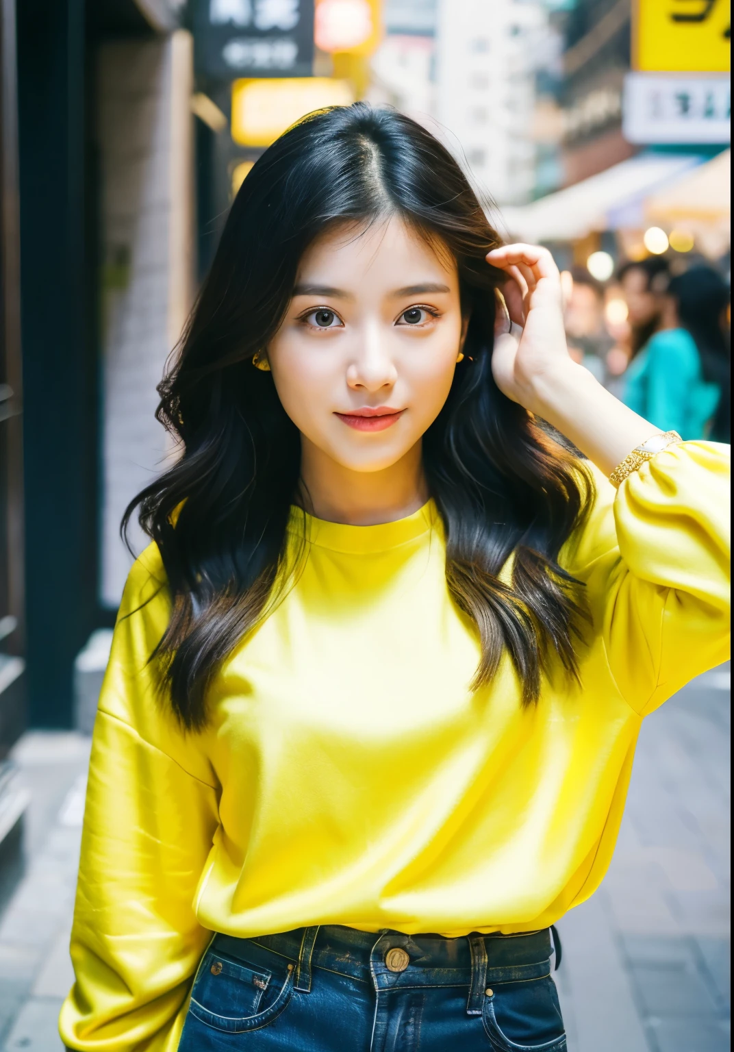 arafed asian woman in a yellow shirt posing for a picture, pokimane, yun ling, shin min jeong, sakimichan, sakimi chan, lee ji - eun, lee ji-eun, fujita goro, xintong chen, lei min, wenfei ye, li zixin, heonhwa choe, chiho