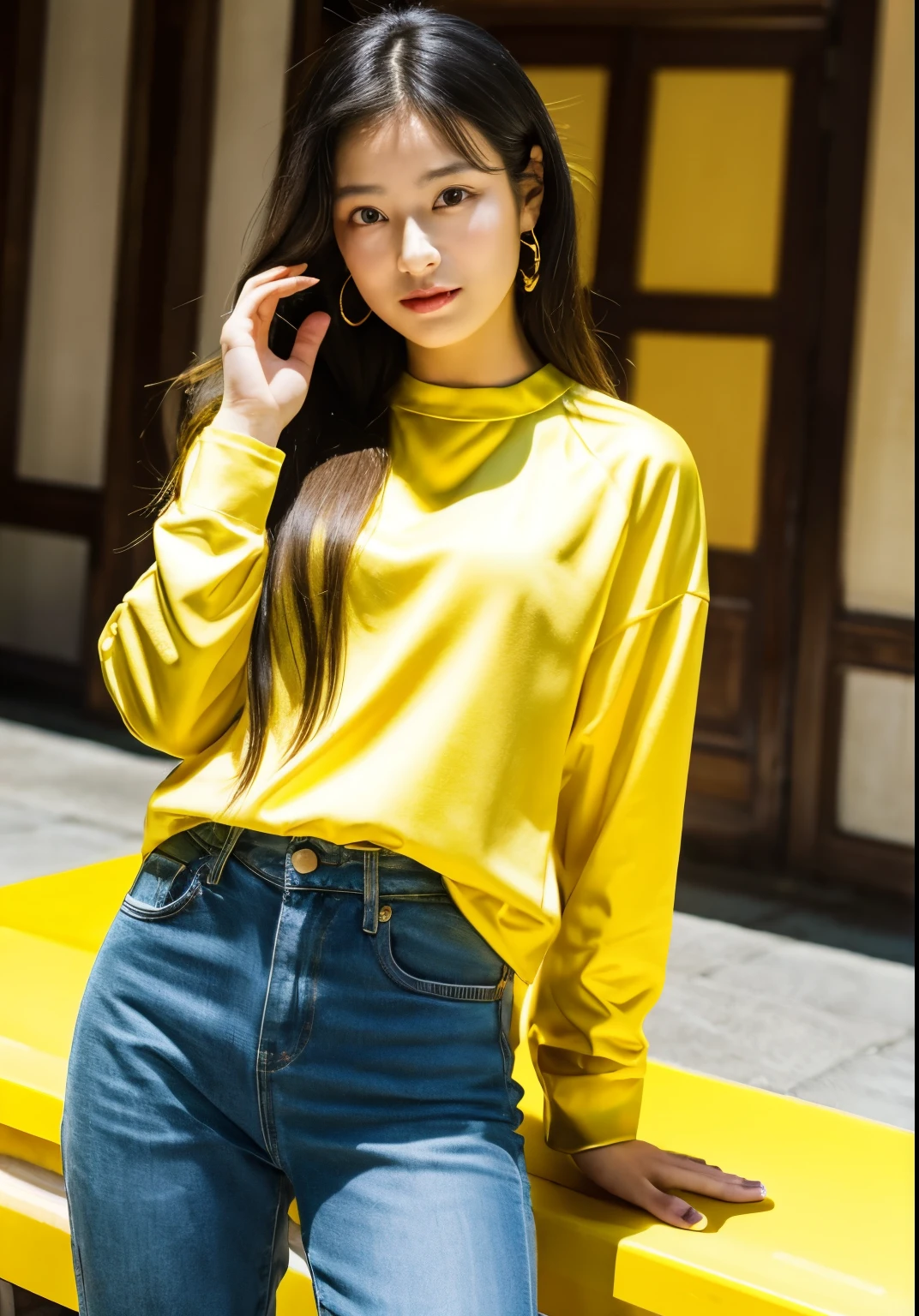 arafed asian woman in a yellow shirt posing for a picture, pokimane, yun ling, shin min jeong, sakimichan, sakimi chan, lee ji - eun, lee ji-eun, fujita goro, xintong chen, lei min, wenfei ye, li zixin, heonhwa choe, chiho