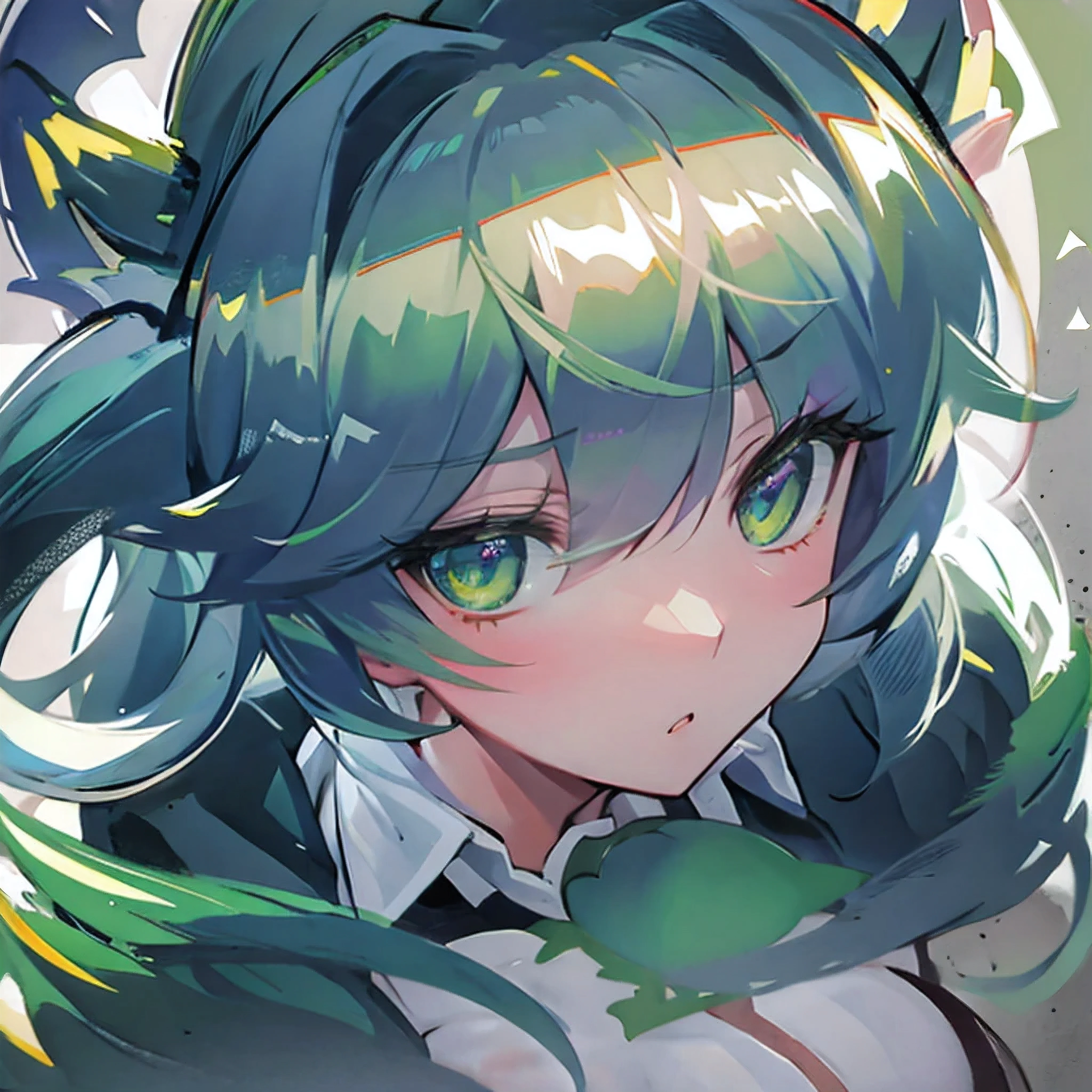 Create an ultra-detailed, best quality, high-resolution masterpiece depicting an umbral elemental with an curvy anime girl figure seeping with green energy perfect shadows, high quality shading, photorealistic, Fukua