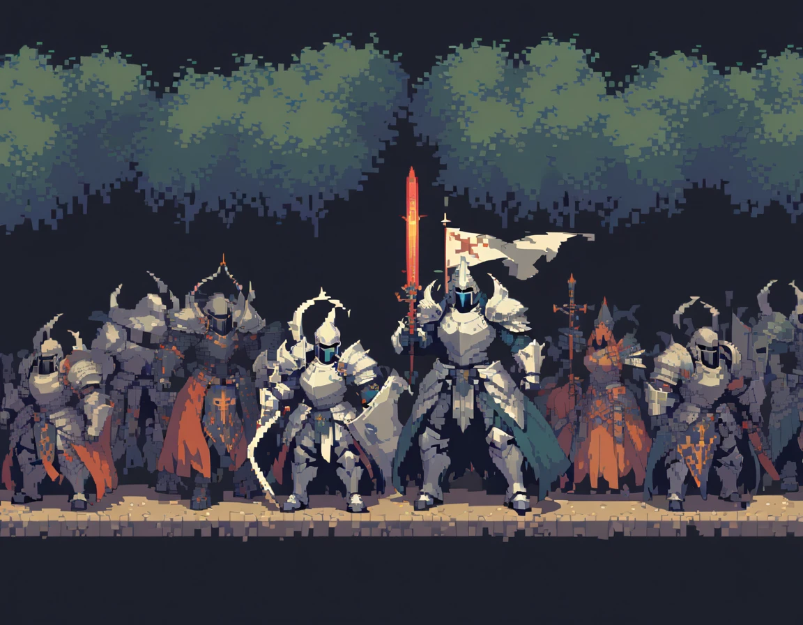 Pixel Art,Pixelated,8 bit,Retro game,Dim colors,Retro Style,Pixel animation,Low resolution，Dark Style，A knight，Knight with a sword，Lightweight armor，black background，Pure black background