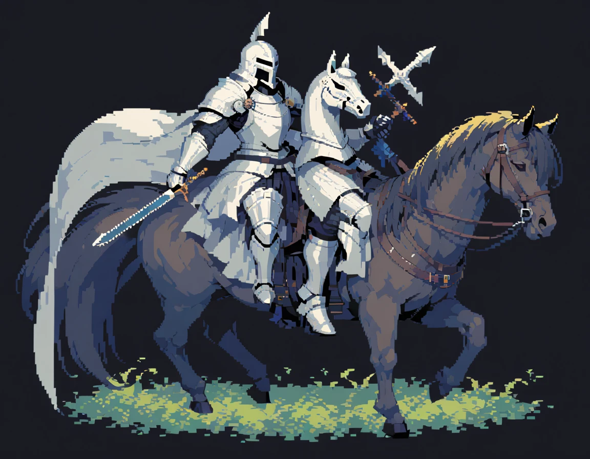 Pixel Art,Pixelated,8 bit,Retro game,Dim colors,Retro Style,Pixel animation,Low resolution,Dark Style,A knight,Knight with a sword,Lightweight armor,black background,Pure black background