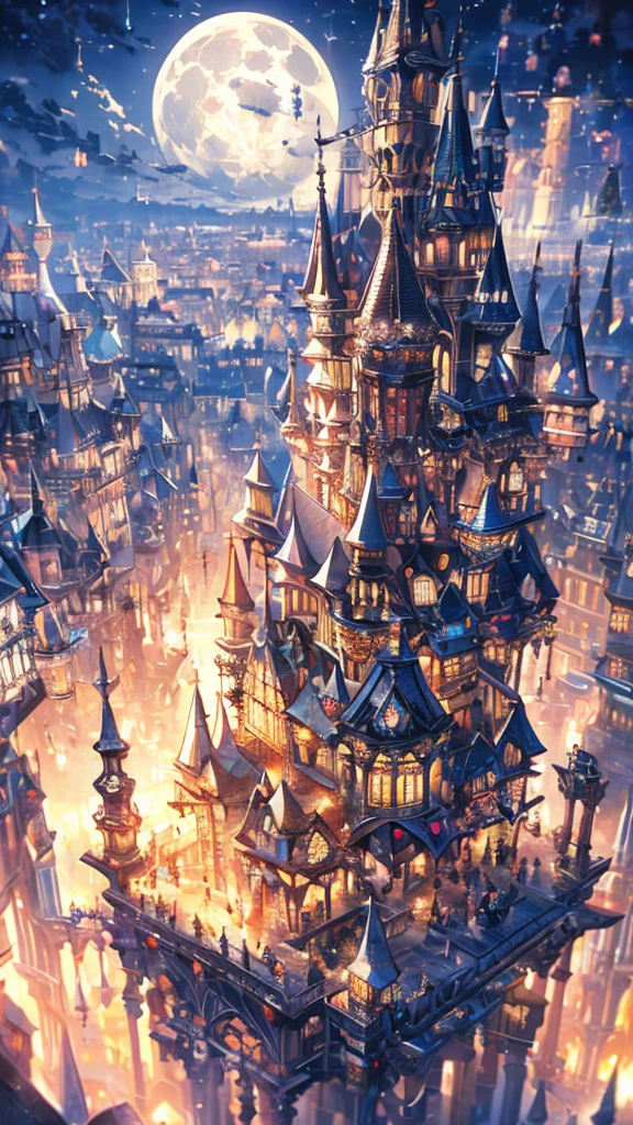 haze, Thomas Kinkade, Aaron Wiesenfeld、Beksinki、Adrian Eversen、Gedimins Plankevicius、Escher, Intricately refined textures, Matte painting details, Deep Color, wonderful, A mysterious school of magic with intricate details、Night Sky、Beautiful Full Moon、SakuraFubuki、Night Scenery