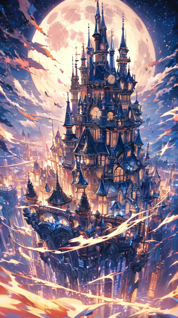 haze, Thomas Kinkade, Aaron Wiesenfeld、Beksinki、Adrian Eversen、Gedimins Plankevicius、Escher, Intricately refined textures, Matte painting details, Deep Color, wonderful, A mysterious school of magic with intricate details、Night Sky、Beautiful Full Moon、SakuraFubuki、Night Scenery