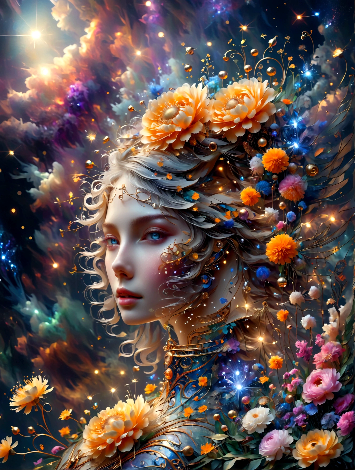 Summer, Lesser Heat, Hot Sun, 1girl, ((beautiful eyes)), ((Perfect and refined limbs)), Sitting, on the grass, tent, flower, outdoor, Tree, landscape, daytime, Sky, cloud, Grass, Orange Blossom, White Flowers, nature, Vague, safflower, (masterpiece, Best quality:1.2), lifelike, Reality, Dreamy light, Intricate details, Ultra Detailed, detail, High contrast, Beautiful and delicate light, Bright, more details, Fine light, very fine 8K CG wallpaper, Abuse of color difference, Very delicate light, Glare, Light, Light Particles, reflection, Depth of Field, Soft colors, Surrealism, Romanticism, Classicism, anatomically correct, textured skin, award winning, 8k
