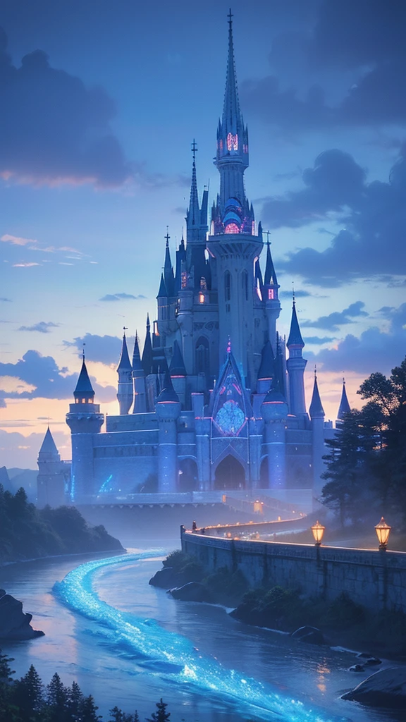 (magical pretty null blue stream overlay scene), (null), (cloud), Soft lighting, Clean background, beautiful null scenery, masterpiece, high quality, Beautiful graphics, High detail,By Thomas Kinkade, Art Station, Sharp focus, Inspiring 8k wallpapers, floating castle in the sky